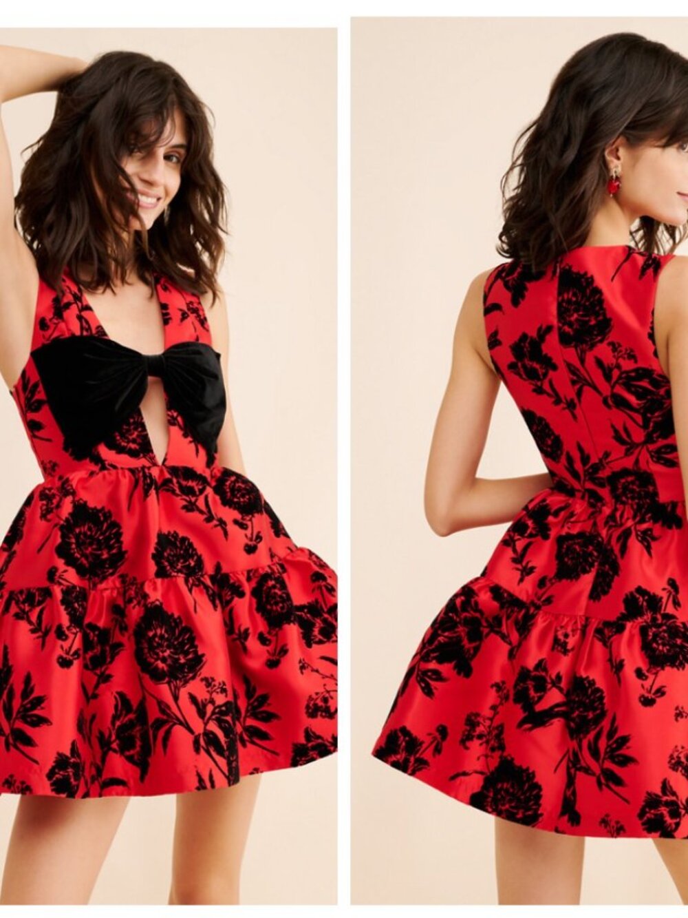 If By Sea Los Angeles Floral Fit & Flare Mini Dress with Velvet Bow Detail